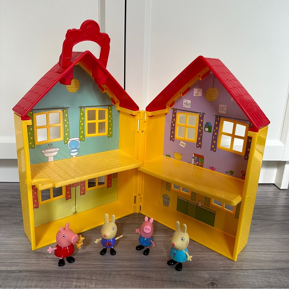 2003 Peppa Pig's Deluxe House Playset dollhouse with 4 figures lot
